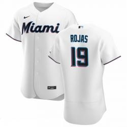 Men Miami Marlins 19 Miguel Rojas Men Nike White Home 2020 Flex Base Player MLB Jersey