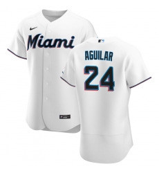 Men Miami Marlins 24 Jesus Aguilar Men Nike White Home 2020 Flex Base Player MLB Jersey