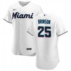 Men Miami Marlins 25 Lewis Brinson Men Nike White Home 2020 Flex Base Player MLB Jersey