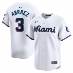 Men Miami Marlins 3 Luis Arraez White 2024 Home Limited Stitched Baseball Jersey