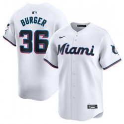 Men Miami Marlins 36 Jake Burger White 2024 Home Limited Stitched Baseball Jersey