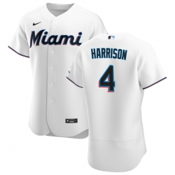 Men Miami Marlins 4 Monte Harrison Men Nike White Home 2020 Flex Base Player MLB Jersey