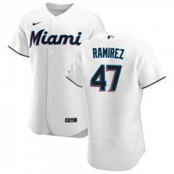 Men Miami Marlins 47 Harold Ramirez Men Nike White Home 2020 Flex Base Player MLB Jersey