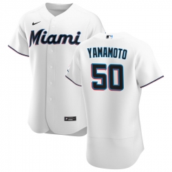 Men Miami Marlins 50 Jordan Yamamoto Men Nike White Home 2020 Flex Base Player MLB Jersey