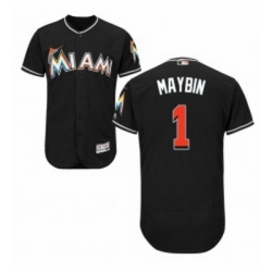 Mens Majestic Miami Marlins 1 Cameron Maybin Black Alternate Flex Base Authentic Collection MLB Jersey
