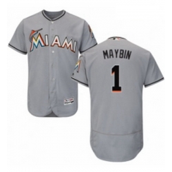 Mens Majestic Miami Marlins 1 Cameron Maybin Grey Road Flex Base Authentic Collection MLB Jersey