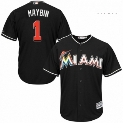 Mens Majestic Miami Marlins 1 Cameron Maybin Replica Black Alternate 2 Cool Base MLB Jersey 