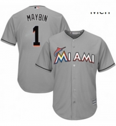 Mens Majestic Miami Marlins 1 Cameron Maybin Replica Grey Road Cool Base MLB Jersey 