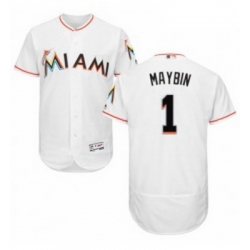 Mens Majestic Miami Marlins 1 Cameron Maybin White Home Flex Base Authentic Collection MLB Jersey