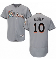 Mens Majestic Miami Marlins 10 JT Riddle Grey Road Flex Base Authentic Collection MLB Jersey