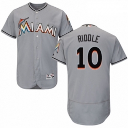 Mens Majestic Miami Marlins 10 JT Riddle Grey Road Flex Base Authentic Collection MLB Jersey