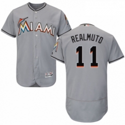 Mens Majestic Miami Marlins 11 J T Realmuto Grey Road Flex Base Authentic Collection MLB Jersey