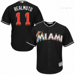 Mens Majestic Miami Marlins 11 J T Realmuto Replica Black Alternate 2 Cool Base MLB Jersey 