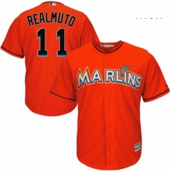 Mens Majestic Miami Marlins 11 J T Realmuto Replica Orange Alternate 1 Cool Base MLB Jersey 