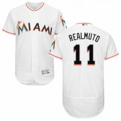 Mens Majestic Miami Marlins 11 J T Realmuto White Home Flex Base Authentic Collection MLB Jersey