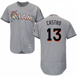 Mens Majestic Miami Marlins 13 Starlin Castro Grey Road Flex Base Authentic Collection MLB Jersey