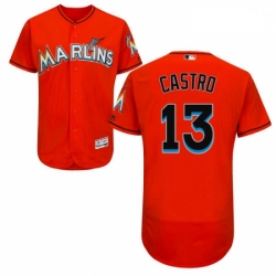 Mens Majestic Miami Marlins 13 Starlin Castro Orange Alternate Flex Base Authentic Collection MLB Jersey