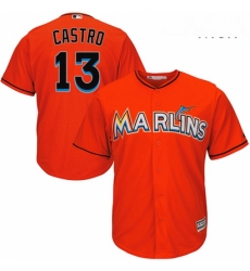 Mens Majestic Miami Marlins 13 Starlin Castro Replica Orange Alternate 1 Cool Base MLB Jersey 