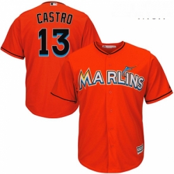 Mens Majestic Miami Marlins 13 Starlin Castro Replica Orange Alternate 1 Cool Base MLB Jersey 