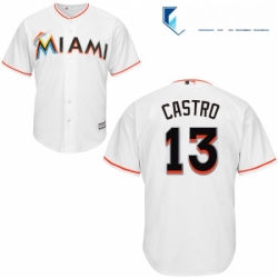 Mens Majestic Miami Marlins 13 Starlin Castro Replica White Home Cool Base MLB Jersey 