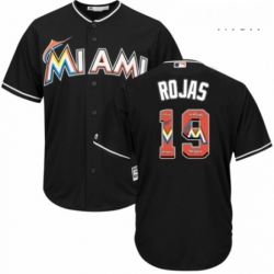 Mens Majestic Miami Marlins 19 Miguel Rojas Authentic Black Team Logo Fashion Cool Base MLB Jersey 