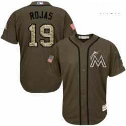 Mens Majestic Miami Marlins 19 Miguel Rojas Authentic Green Salute to Service MLB Jersey 