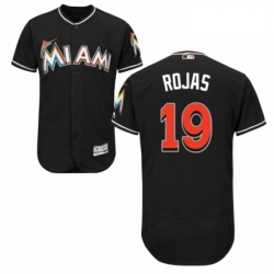 Mens Majestic Miami Marlins 19 Miguel Rojas Black Alternate Flex Base Authentic Collection MLB Jersey