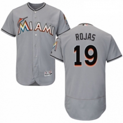Mens Majestic Miami Marlins 19 Miguel Rojas Grey Road Flex Base Authentic Collection MLB Jersey