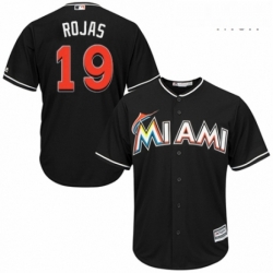 Mens Majestic Miami Marlins 19 Miguel Rojas Replica Black Alternate 2 Cool Base MLB Jersey 
