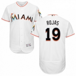 Mens Majestic Miami Marlins 19 Miguel Rojas White Home Flex Base Authentic Collection MLB Jersey