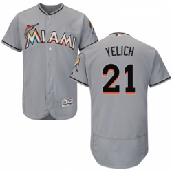 Mens Majestic Miami Marlins 21 Christian Yelich Grey Road Flex Base Authentic Collection MLB Jersey