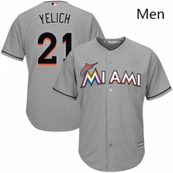 Mens Majestic Miami Marlins 21 Christian Yelich Replica Grey Road Cool Base MLB Jersey