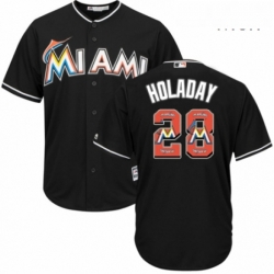 Mens Majestic Miami Marlins 28 Bryan Holaday Authentic Black Team Logo Fashion Cool Base MLB Jersey 