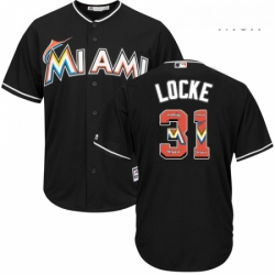 Mens Majestic Miami Marlins 31 Jeff Locke Authentic Black Team Logo Fashion Cool Base MLB Jersey