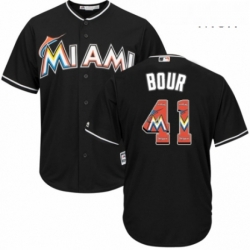 Mens Majestic Miami Marlins 41 Justin Bour Authentic Black Team Logo Fashion Cool Base MLB Jersey 