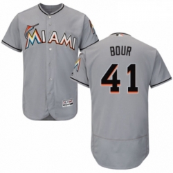 Mens Majestic Miami Marlins 41 Justin Bour Grey Road Flex Base Authentic Collection MLB Jersey