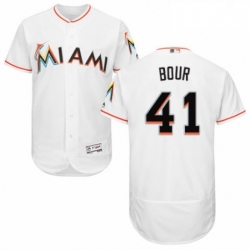Mens Majestic Miami Marlins 41 Justin Bour White Home Flex Base Authentic Collection MLB Jersey
