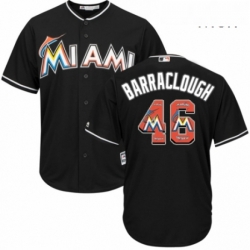 Mens Majestic Miami Marlins 46 Kyle Barraclough Authentic Black Team Logo Fashion Cool Base MLB Jersey 