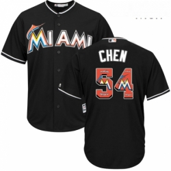 Mens Majestic Miami Marlins 54 Wei Yin Chen Authentic Black Team Logo Fashion Cool Base MLB Jersey