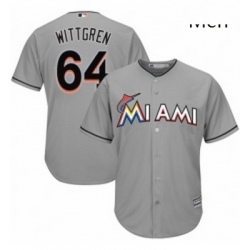 Mens Majestic Miami Marlins 64 Nick Wittgren Replica Grey Road Cool Base MLB Jersey 
