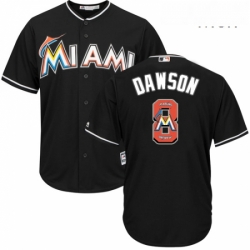 Mens Majestic Miami Marlins 8 Andre Dawson Authentic Black Team Logo Fashion Cool Base MLB Jersey