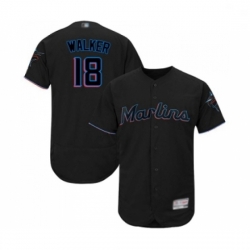 Mens Miami Marlins 18 Neil Walker Black Alternate Flex Base Authentic Collection Baseball Jersey