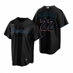 Mens Nike Miami Marlins 22 Sandy Alcantara Black Alternate Stitched Baseball Jersey