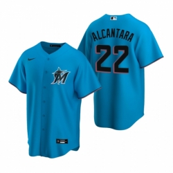 Mens Nike Miami Marlins 22 Sandy Alcantara Blue Alternate Stitched Baseball Jersey