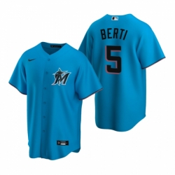 Mens Nike Miami Marlins 5 Jon Berti Blue Alternate Stitched Baseball Jersey
