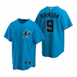 Mens Nike Miami Marlins 9 Lewis Brinson Blue Alternate Stitched Baseball Jersey