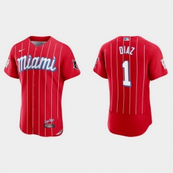 Miami Marlins 1 Isan Diaz Men Nike 2021 City Connect Authentic MLB Jersey Red