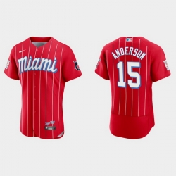 Miami Marlins 15 Brian Anderson Men Nike 2021 City Connect Authentic MLB Jersey Red