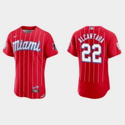 Miami Marlins 22 Sandy Alcantara Men Nike 2021 City Connect Authentic MLB Jersey Red