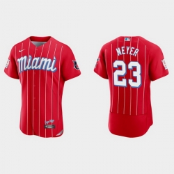 Miami Marlins 23 Max Meyer Men Nike 2021 City Connect Authentic MLB Jersey Red